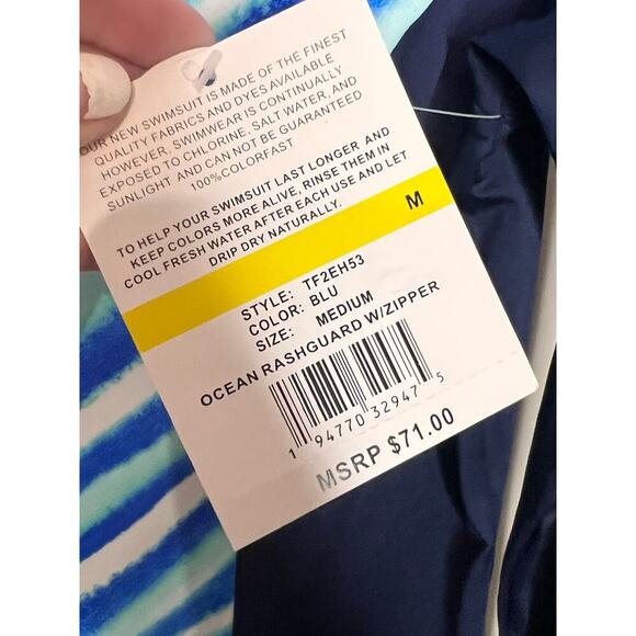 NWT 24th & Ocean Long Sleeve Zip Up Rash Guard With Zipper Blue Women's Size M - Picture 3 of 5